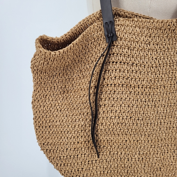 Ralph Lauren Beach Bag Woven Rattan Tote Tan Brown - Picture 6 of 7